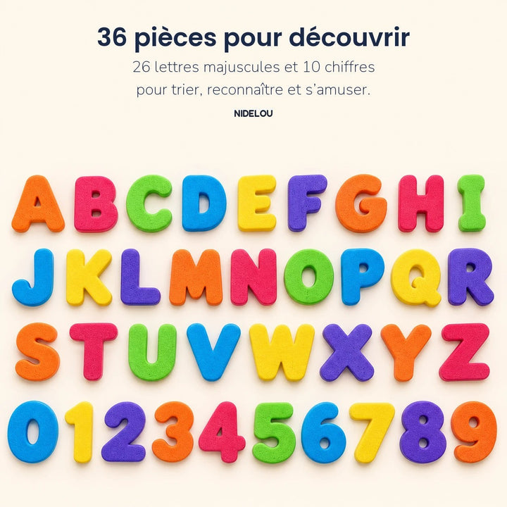 Lot complet de 26 lettres majuscules et 10 chiffres