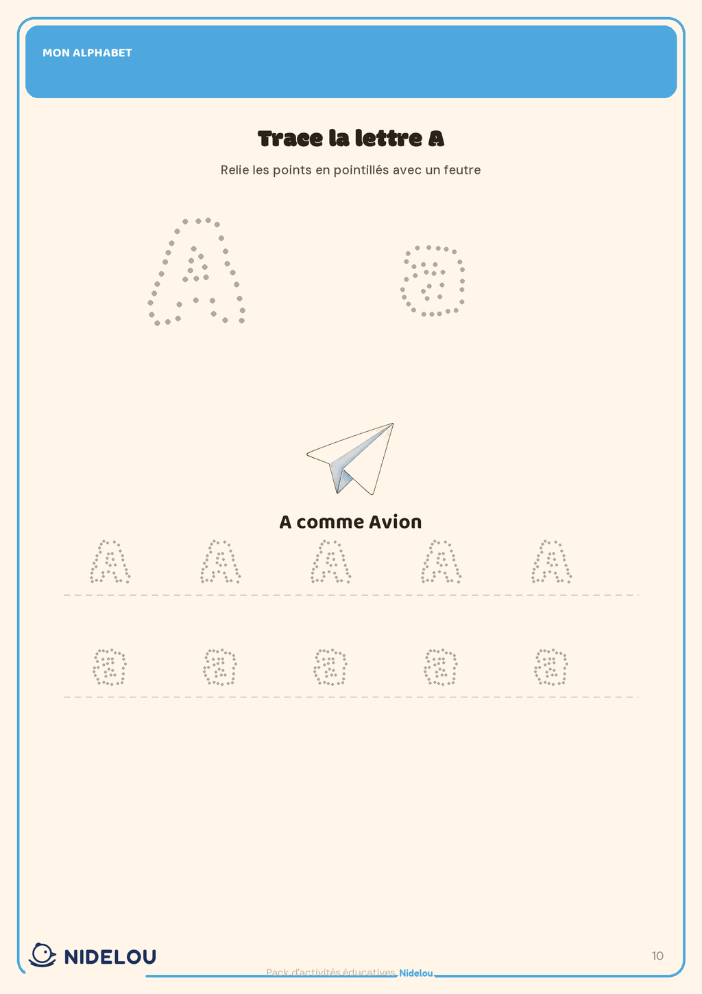 Page d'apprentissage de l'alphabet à imprimer