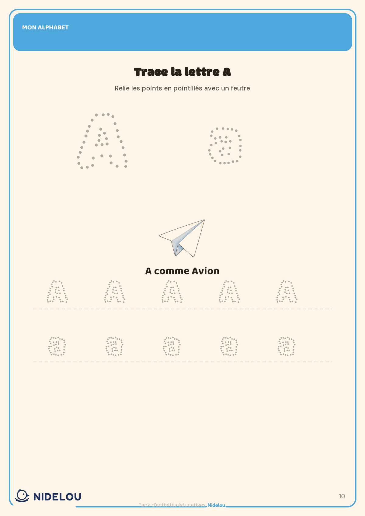 Page d'apprentissage de l'alphabet à imprimer