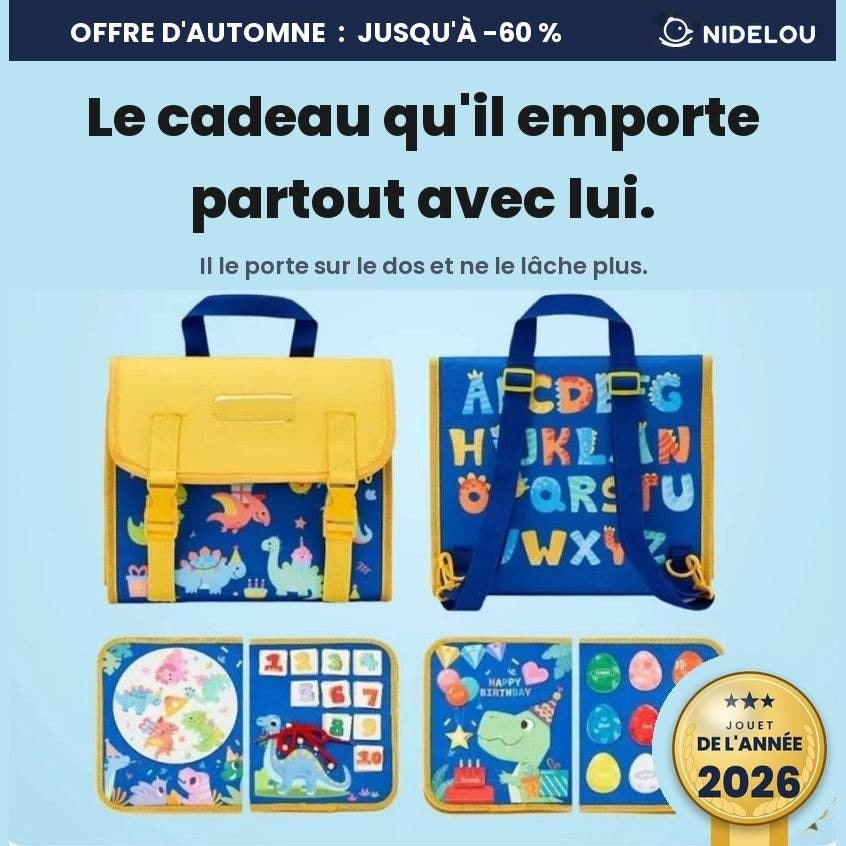 Busy book Nidelou bleu, formule Coffret Cartable