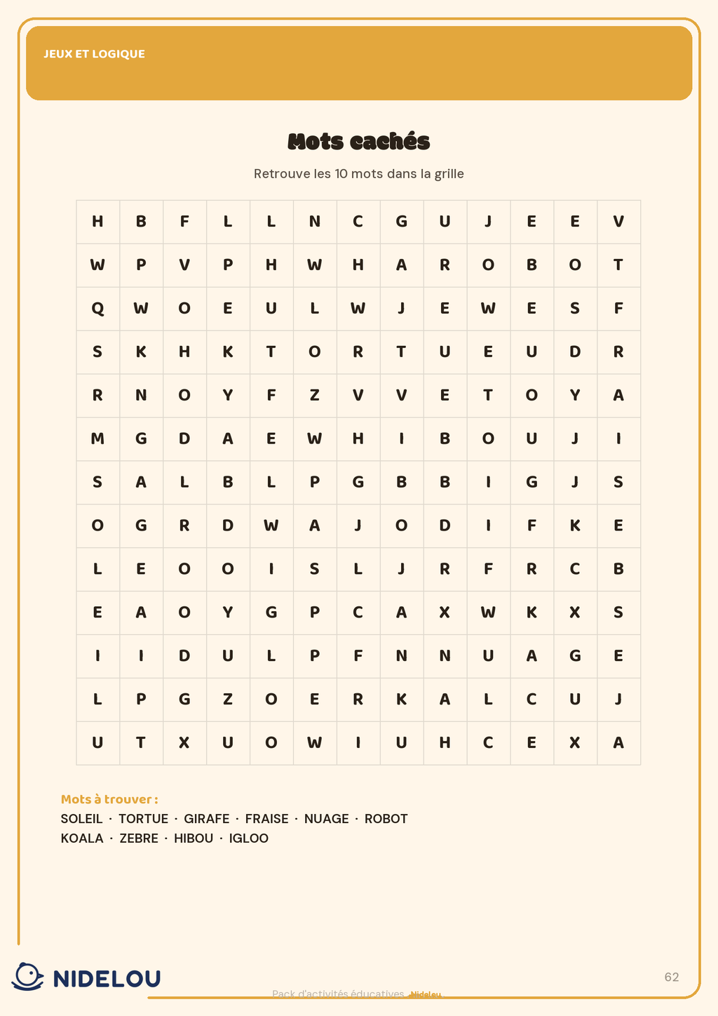 Page de mots cachés pour enfant
