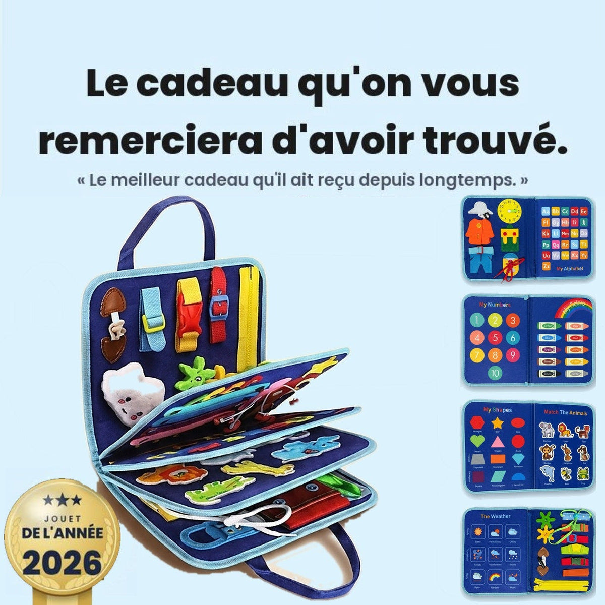 Enfant de 2 ans qui joue avec le livre de plus de 30 activités en feutre