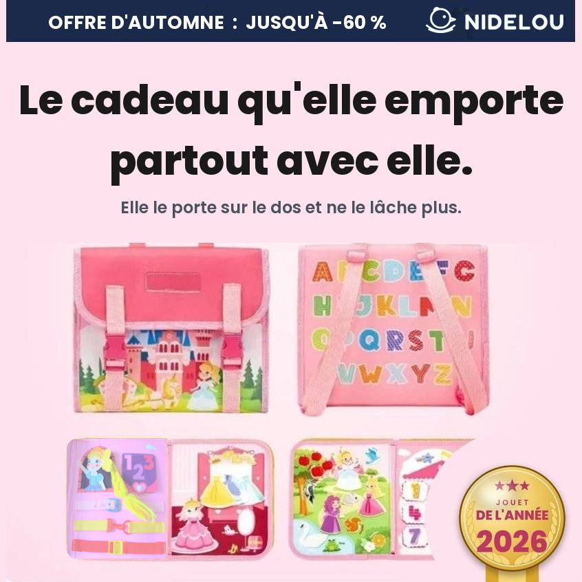 Busy book Nidelou rose et son cartable, formule Coffret Cartable