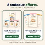Deux cadeaux offerts avec le tableau lumineux : cartes Défis Lumineux et +100 activités d'éveil