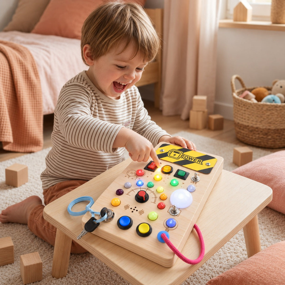 Tableau d'éveil lumineux Montessori en bois Nidelou