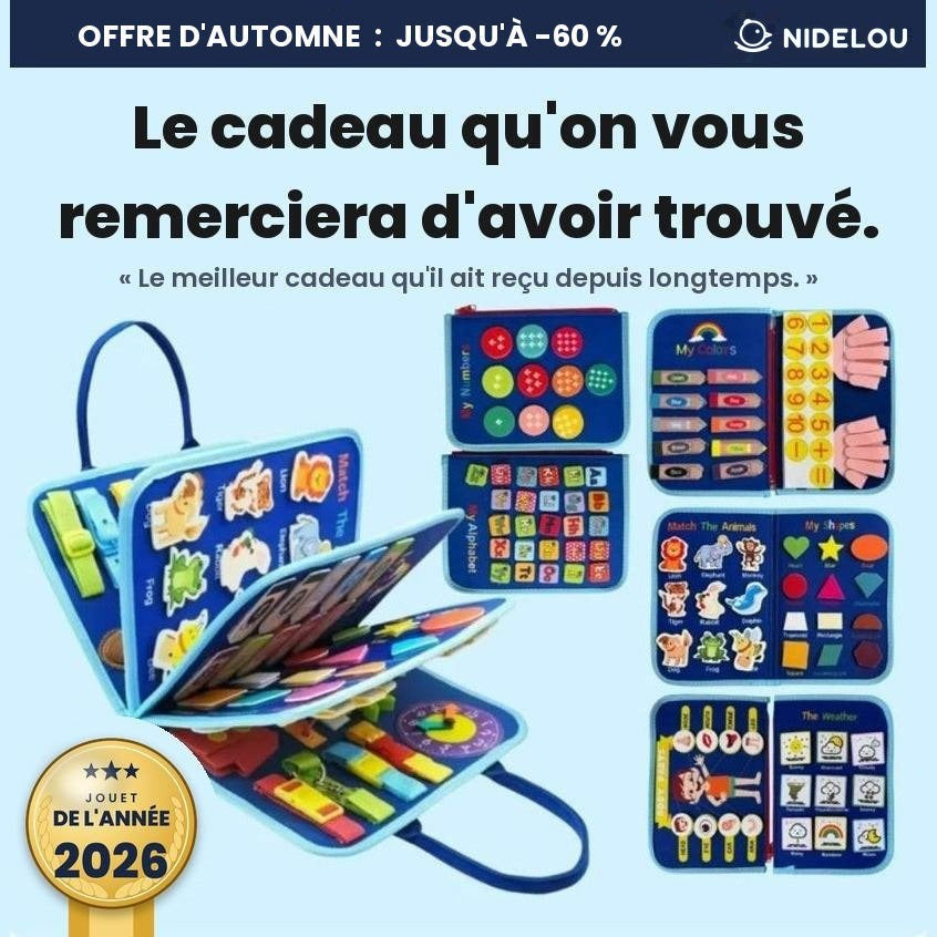 Busy book Nidelou bleu, formule Coffret Éveil